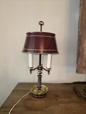 Brass Bouillotte 3-Way Candlestick Lamp with Red Shade, 27.5”Tall picture