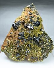 Magnetite with green Diopside & Epidote crystals on matrix from Afghanistan. picture
