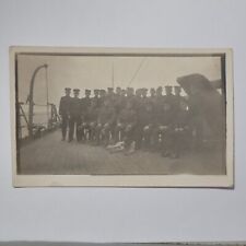 Sailors On Deck Posing Portrait With Dog Mascot RPPC AZO Real Photo Postcard picture