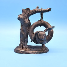 1990 Pewter Figurine by Michael Ricker Bunny on Tire Swing - 1038/1500 picture