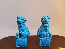 Small Pair Vintage Turquoise Ceramic Foo Dogs picture