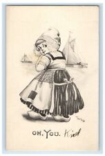 c1910's Dutch Girl Dress Apron Boat Posted Antique Wall Postcard picture