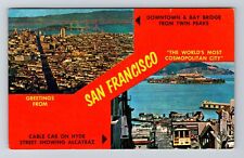San Francisco CA-California Greetings City Bay Cable Car Vintage c1963 Postcard picture