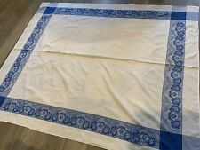 Large Vintage Rectangle Tablecloth, Woven Flower Design, Blue & White, Cotton picture