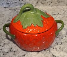 Vintage 1970s Strawberry Tureen Glazed Ceramic Lid Dish Cottage  picture