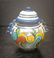Vintage 1940s Hand Painted Talavera Pottery Sugar Bowl / Covered Relish Bowl picture