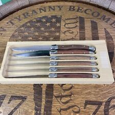 LAGUIOLE Inox France STEAK KNIVES with Wood Handles w/Chrome Bolsters picture