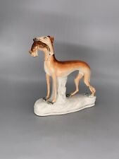 ANTIQUE STAFFORDSHIRE ENGLAND WHIPPET GREYHOUND DOG W/ HARE FIGURINE 8” VINTAGE picture