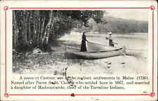 Castine Maine ME Canoeing Pretty Woman c1920s-30s Postcard picture