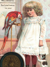 1883 Willimantic Six Cord Thread Girl Parrot Cute Cat P207 picture