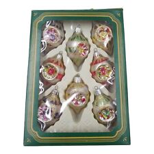 Kurt Adler Traditional Glass Christmas Ornaments x8 Indents Glitter Vidrio Muran picture