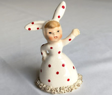 VTG Geo Z Lefton Ceramic Bunny Red Polka Dot Bell Figurine Easter Girl Dress picture