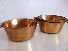 Set of 3 Vintage Small Brass Bowls w Handles Solid & Heavy 4.75