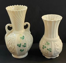 Pair of Belleek Shamrock Ireland Vases 6