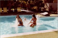 Vintage 1990s Photo Pretty Young Girls Women Bikinis Playing Pool Water Fountain picture