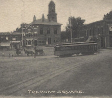 NH ~ Trolley, Carriages in Tremont Square CLAREMONT New Hampshire c1903 Postcard picture