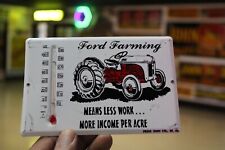 RARE 1950s FORD 8N FARMING TRACTOR DEALER STAMPED PAINTED METAL THERMOMETER SIGN picture