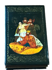 🔥 FEDOSKINO LACQUER BOX Poem by Alexander Pushkin Golden Cockerel HAND PAINTED picture