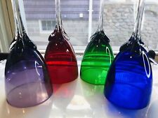 1960's Boho Gem Color Water Goblet Gum Drop Petal Pulled Stem Hand Crafted Set-4 picture