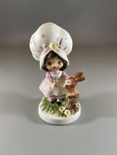 Vintage Lefton Girl Figurine Porcelain Pink Bonnet Girl With Rabbit #7988 picture