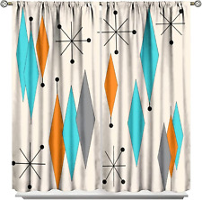 Mid Century Curtains,Mid Century Modern Geometric Atomic Shapes Orange Kitchen B picture