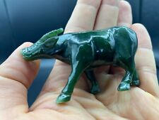 Antique Chinese Dark Green Jade Sculpture Ox Buffalo 75g 3 in picture