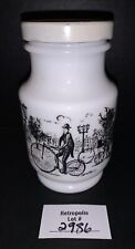 Vintage Lidded Milk Glass Spice Mustard Canister Jar with Victorian Scene picture