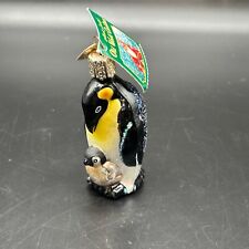 Old World Christmas Penguin Mom Baby Chick Hand Blown Glass Ornament with Box picture
