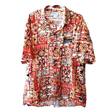 Vtg Miller Genuine Draft Hawaiian Hawaii Dress Shirt Mens Size XL Tiki Orange picture