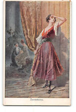 Polish Artist Signed Postcard 1915-1930 Zawiedziona Woman Disappointed picture