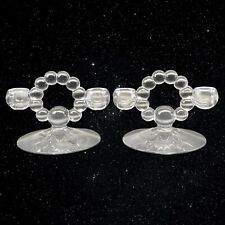 Pair Of Vintage Imperial Clear Beaded Double Candlewick Candle Holders 4.5”T 7”W picture