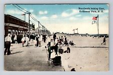 Rockaway Park NY-New York, Boardwalk Looking East, c1919 Vintage Postcard picture