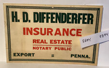 EARLY EXPORT PA DIFFENDERFER INSURANCE NOTARY PUBLIC REAL ESTATE AD NEW POSTCARD picture