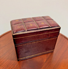 Vintage Italian Florentine Quilted Embossed Leather Playing Card Box Gold Accent picture