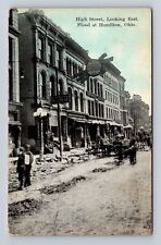 Hamilton OH-Ohio, High Street Looking East, Flood Damage, Vintage c1910 Postcard picture