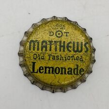 Vtg Matthews Old Fashioned Lemonade Look for the Dot Cork Soda Bottle Crown Cap picture