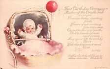 Vintage Postcard 1913 First Birthday Greetings For This Precious Baby Sitting picture