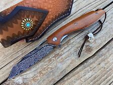 Custom EDC Damascus Steel Pocket Knife, Ironwood Handle, Ball Bearing Pivot picture