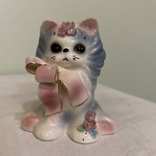 Joseph Originals - Puff - Blue Cat Kitten Pink Bow Figurine - Vintage Porcelain picture
