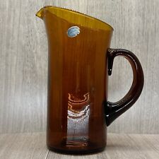 Vintage Handblown Amber Glass Handled Cocktail Pitcher Made in Spain picture