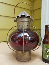 Antique Nautical Ship Oil Onion Lamp Lantern Port Cranberry Red Hand Blown Globe picture