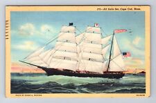 Cape Cod MA-Massachusetts, All Sails Set, Antique, Vintage c1940 Postcard picture