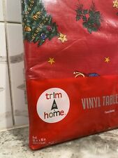 VTG New Old K Mart Trim A Home Vinyl Xmas Oval52in X 70 in Red w Green Xmas Tree picture