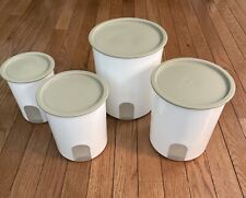 Tupperware One Touch Reminder Nesting Canister Set Of Four White Beige Lid 8pc picture