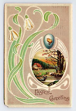 Postcard Lakeside Cabin Easter Greeting Embossed picture