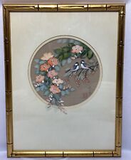 Vintage Signed J. CHENG Chinese Gouache Painting on Silk Birds & Flowers picture