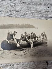 Antique Snapshot Photograph Teens In Canoe Flapper Swimsuits Fun Posing picture