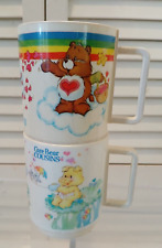 Vintage lot of 2, 1980s Care Bears Plastic Coffee Tea Mug Cup By Deka picture