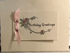 1920s unused Birthday tiny card with pink silk ribbon picture