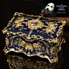 BLUE TIN ALLOY  RECTANGLE  SHAPE WIND UP  MUSIC BOX   ♫  MUSIC OF THE NIGHT ♫ picture